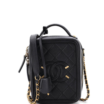 Chanel Filigree Vertical Vanity Case Quilted Caviar