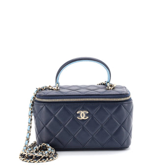 Chanel Classic Top Handle Vanity Case with Chain Quilted Lambskin Small