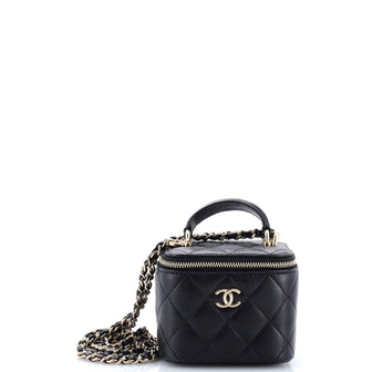 Chanel Classic Top Handle Vanity Case with Chain Quilted Lambskin Mini