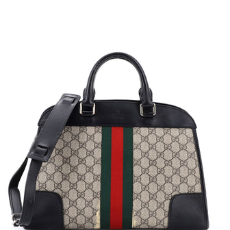 Gucci Web Convertible Duffle Tote GG Coated Canvas Medium