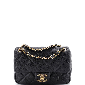 Chanel Textured CC Classic Single Flap Bag Quilted Caviar Mini