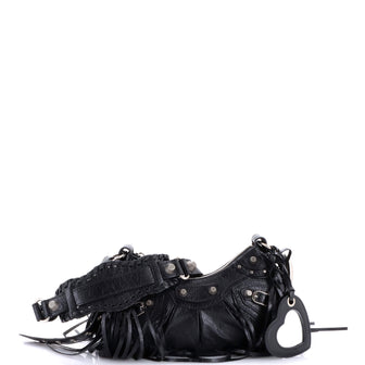 Balenciaga Le Cagole Giant Studs Fringe Shoulder Bag Leather XS