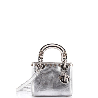 Christian Dior Lady Dior Bag Lizard with Metal Applique Mini