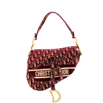 Christian Dior Saddle Handbag Logo Embroidered Oblique Velvet Medium
