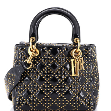 Christian Dior Supple Lady Dior Bag Cannage Studded Patent Medium