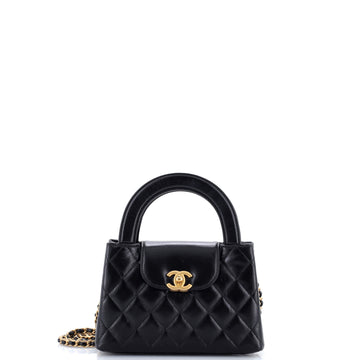 Chanel Kelly Top Handle Shopping Bag Quilted Shiny Aged Calfskin Mini