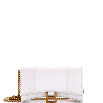 Balenciaga Hourglass Chain Wallet Crocodile Embossed Leather