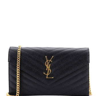 Saint Laurent Classic Monogram Wallet on Chain Matelasse Chevron Leather Medium