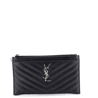 Saint Laurent Classic Monogram Zip Bill Pouch Matelasse Chevron Leather Medium