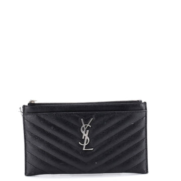 Saint Laurent Classic Monogram Zip Bill Pouch Matelasse Chevron Leather Medium