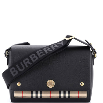 Burberry Note Crossbody Bag Leather with Vintage Check Canvas Medium