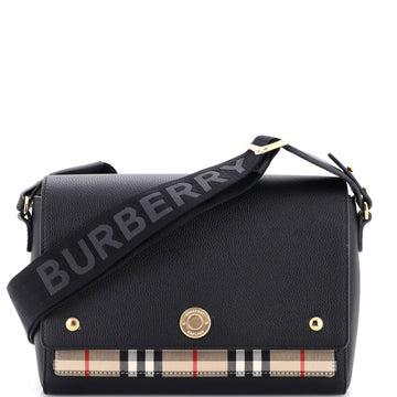 Burberry Note Crossbody Bag Leather with Vintage Check Canvas Medium