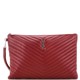 Saint Laurent Classic Monogram Wristlet Pouch Matelasse Chevron Leather Large