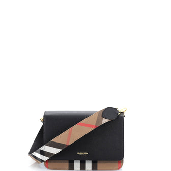 Burberry Mackford Shoulder Bag Leather and House Check Canvas Small