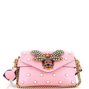 Gucci Broadway Pearly Bee Shoulder Bag Embellished Leather Mini