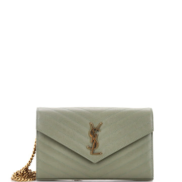 Saint Laurent Classic Monogram Wallet on Chain Matelasse Chevron Leather Medium