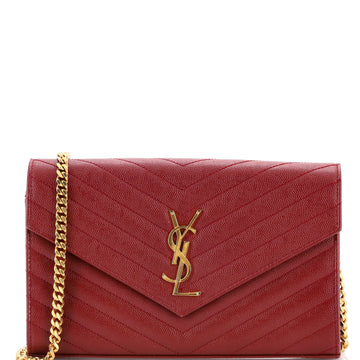Saint Laurent Classic Monogram Wallet on Chain Matelasse Chevron Leather Medium