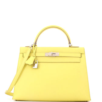 Hermes Kelly Handbag Yellow Epsom with Palladium Hardware 32