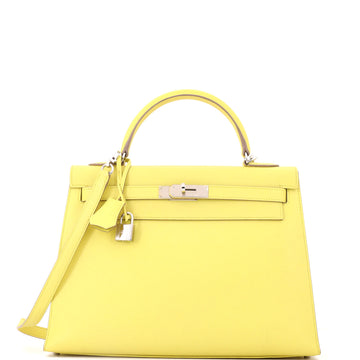 Hermes Kelly Handbag Yellow Epsom with Palladium Hardware 32