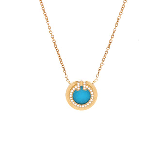 Tiffany & Co. T Circle Pendant Necklace 18K Yellow Gold with Turquoise and Diamonds Small