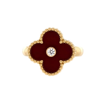 Van Cleef & Arpels Vintage Alhambra Ring 18K Yellow Gold with Carnelian and Diamond