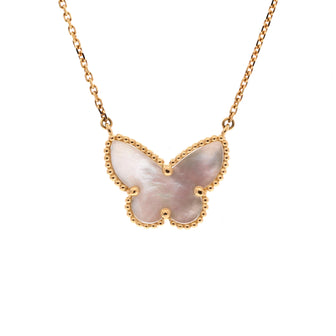Van Cleef & Arpels Lucky Alhambra Butterfly Pendant Necklace 18K Yellow Gold with Mother of Pearl