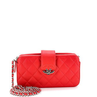 Chanel CC Box Double Zip Clutch with Chain Quilted Calfskin