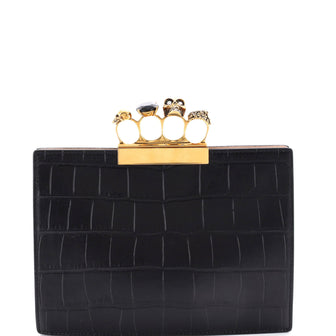 Alexander McQueen Flat Knuckle Clutch Crocodile Embossed Leather Small