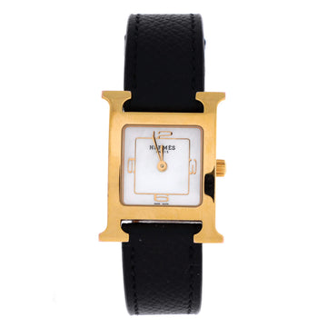 Hermes Heure H Quartz Watch Plated Metal and Leather with Mother of Pearl 21