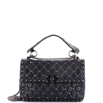 Valentino Garavani Rockstud Spike Flap Bag Crystal Embellished Quilted Leather Medium