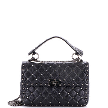 Valentino Garavani Rockstud Spike Flap Bag Crystal Embellished Quilted Leather Medium