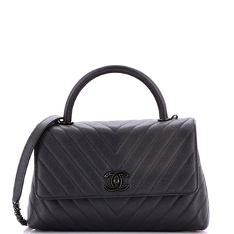 Chanel So Black Coco Top Handle Bag Chevron Caviar Small