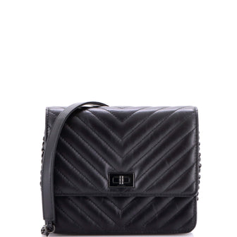 Chanel So Black Reissue 2.55 Square Wallet on Chain Chevron Aged Calfskin