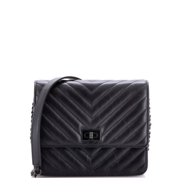Chanel So Black Reissue 2.55 Square Wallet on Chain Chevron Aged Calfskin