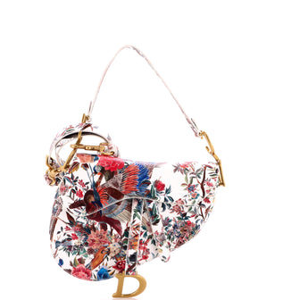 Christian Dior Saddle Handbag with Strap Printed Leather Medium