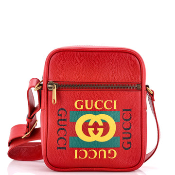 Gucci Logo Zip Messenger Bag Printed Leather Small
