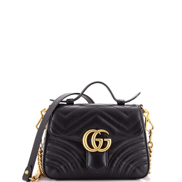 Gucci GG Marmont Top Handle Flap Bag Matelasse Leather Mini