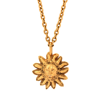 Chanel Vintage Leo Lion Sun Pendant Necklace Metal