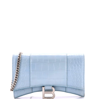 Balenciaga Hourglass Chain Wallet Crocodile Embossed Leather