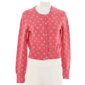 Chanel Women's Cropped Button Up Cardigan Printed Cotton Blend
