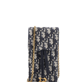 Christian Dior Vertical Saddle Chain Pouch Oblique Canvas