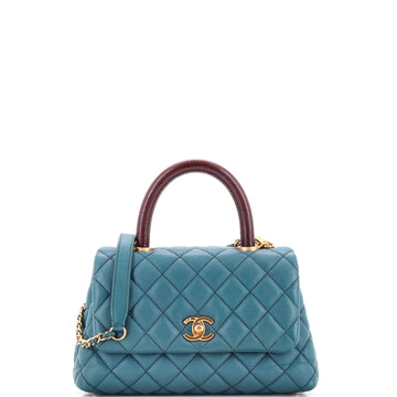 Chanel Coco Top Handle Bag Quilted Caviar with Lizard Mini