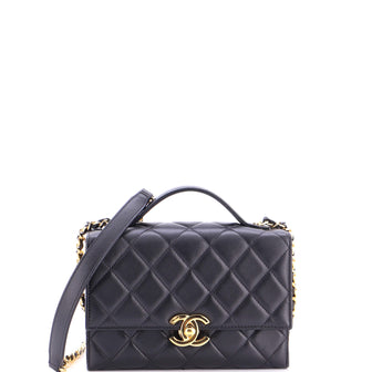 Chanel Golden Plate Top Handle Flap Bag Quilted Lambskin Mini