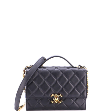 Chanel Golden Plate Top Handle Flap Bag Quilted Lambskin Mini