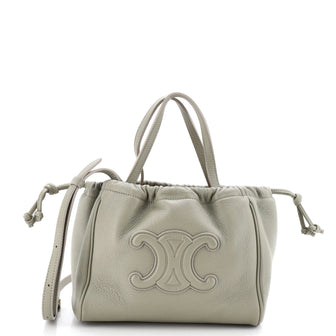 Celine Cuir Triomphe Cabas Drawstring Tote Leather Small