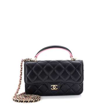 Chanel Classic Top Handle Flap Phone Holder with Chain Quilted Lambskin