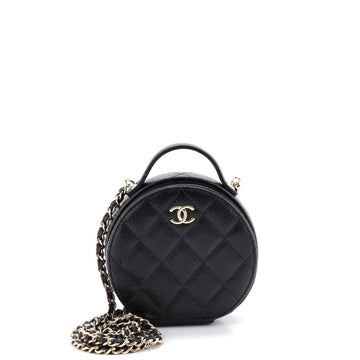 Chanel Handle with Care Round Vanity Case with Chain Quilted Caviar Small