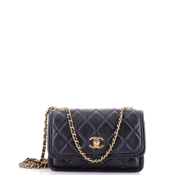 Chanel Button on Top Flap Clutch with Chain Quilted Shiny Lambskin Small