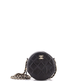 Chanel Round Clutch with Chain Debossed Quilted Leather