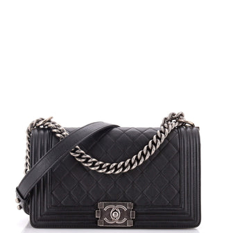 Chanel Boy Flap Bag Quilted Caviar Old Medium